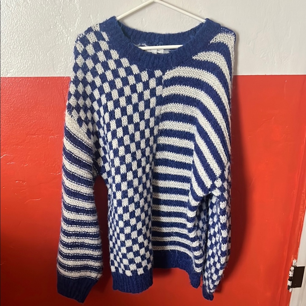 Blue and White Checkered Sweater
